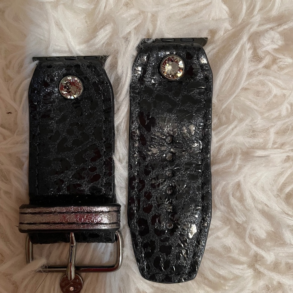 Apple Watch band- Luxe Leopard Noir with Gunmetal Watchband
